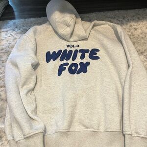 White Fox Boutique Gray Hoodie with Blue Print